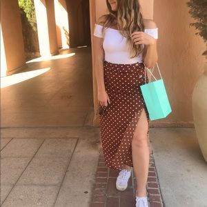 Rust polka dot long skirt with leg slit